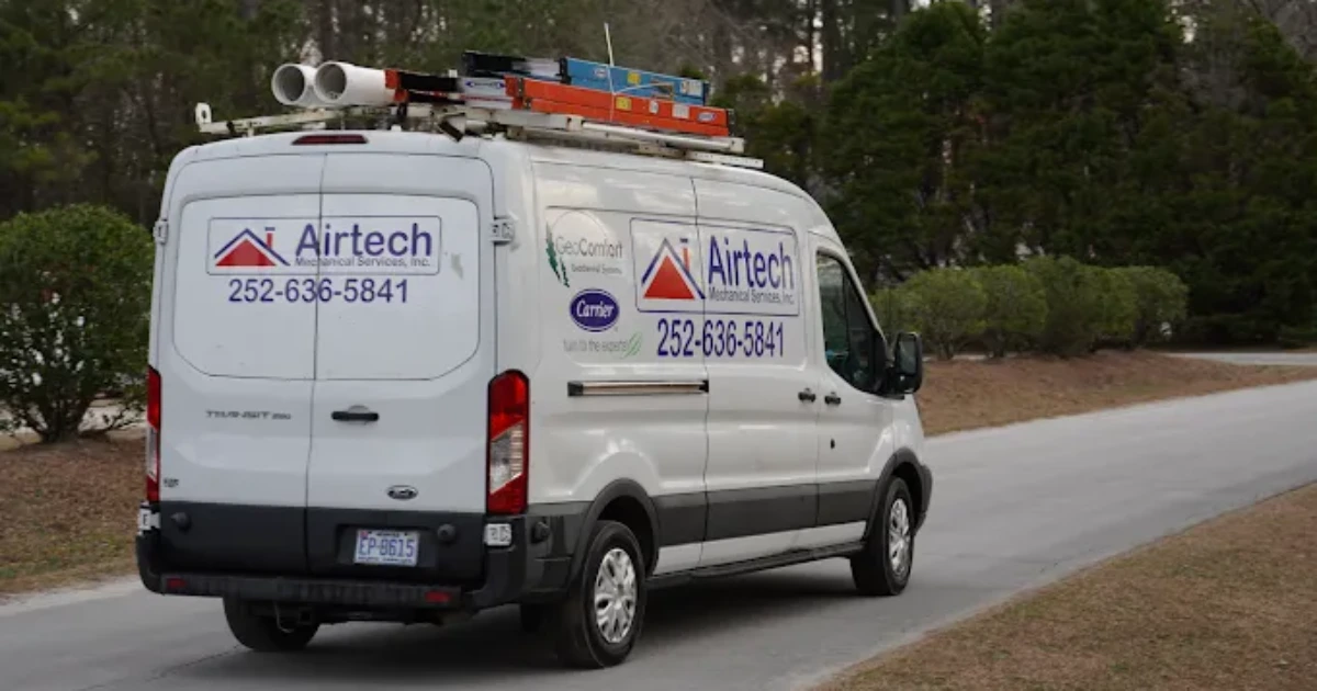 Airtech service van and crew serving New Bern and the Crystal Coast